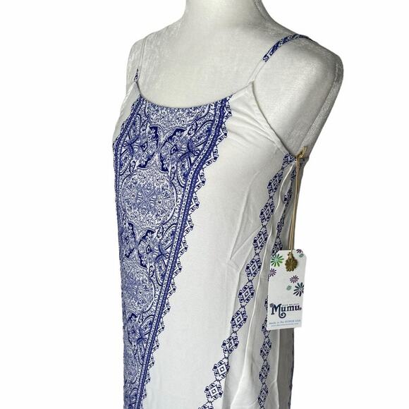Show Me Your Mumu Shiloh Slip Dress White Blue Spaghetti Straps Small - Picture 1 of 10